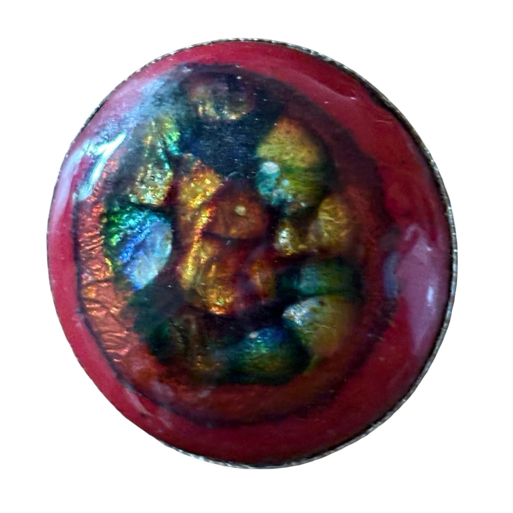 Modernist French Colorful Round Enamel Glass Dome Vintage Brooch